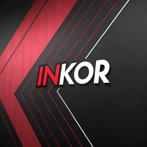A sleek logo for inKor, featuring bold contrasting colors