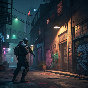 Cover art for the game Total Overdose featuring a gritty urban setting. Main character in tactical gear with a weapon. Dark alleyways, neon lights, and graffiti-covered walls.