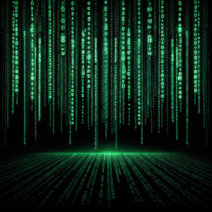 Digital artwork for 'Matrix Reloaded: The Album'. Black background with glowing green code.