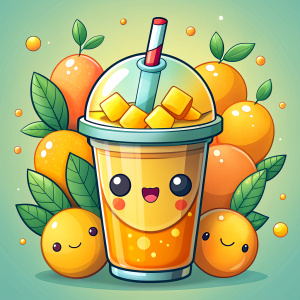 cute mango bubble tea 