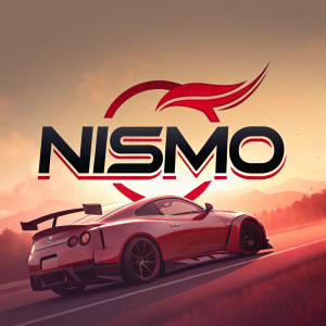 Stylized Nissan Nismo logo with bold, red accents and warm color palette.