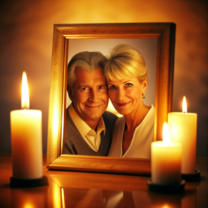 Place an image of a couple in the candlelight and a romantic atmosphere.