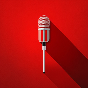 background red, microphone minimalism style