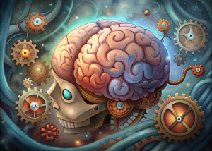 Display an animated GIF of a brain with gears turning inside, symbolizing the mental activity and cognitive processing involved in solving quizzes and puzzles.