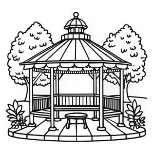 A park with a cozy gazebo and benches