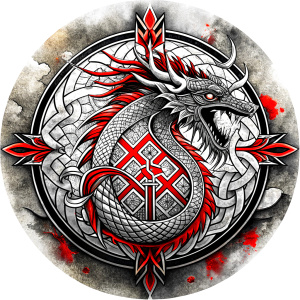 Nordic dragon-boat - pattern vegvisir symbol –  high-definition design grey and black, realistic tattoo design, white background