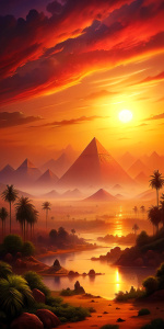 
Egyptian golden red sunset landscape