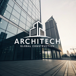 Architech Global Construction logo featuring a sleek, modern building silhouette and the company name in bold, clean typography.