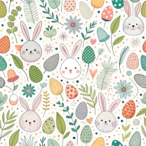 easter minimalist doodles seamless pattern tile, white ground