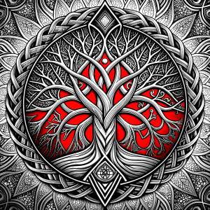 Nordic yggdrasil –  high-definition design grey and black, realistic tattoo design, white background