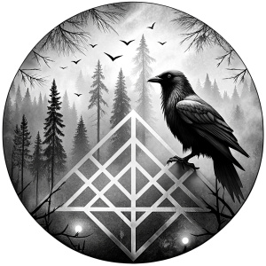 Yggdrasil vegvisir runes  geometric Symbols - raven and trees - perfect realistic art, high-definition, high-definition grey and black, white background 