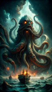 Kraken: A massive sea creature based on Norse mythology, the Kraken is often depicted as a giant octopus and is believed to attack ships.