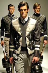 fashion design with hockey-themed elements, for men, sport-casual style, black colors, modern, agressive