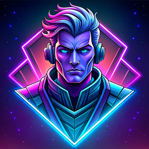 Anime guy, white man, wearing headphones, emblem logo 