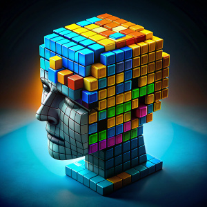 CABEZA CON FICHAS DE TETRIS