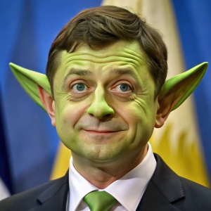 president zelensky faced as yoda in ukranian color on peace summit
