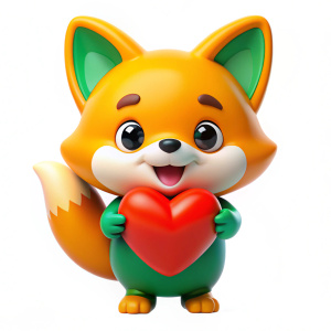 3d icon orange body fox more cute open mouth Holding a heart