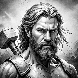 god thor with hammer perfect realistic art, high-definition, high-definition grey and black, white background 