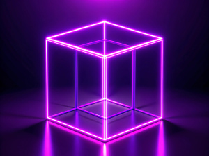 3D flat cuboid outline in neon purple design element on white background




