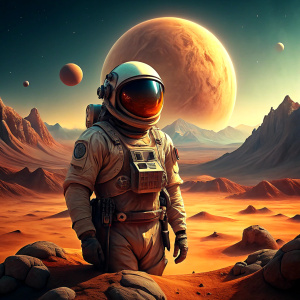 a astronaut relaxing and living on mars