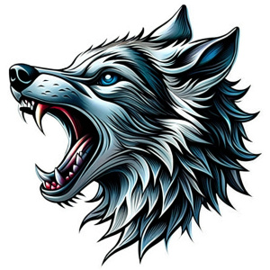 profile illustration of 
a wolf roaring with black stroke