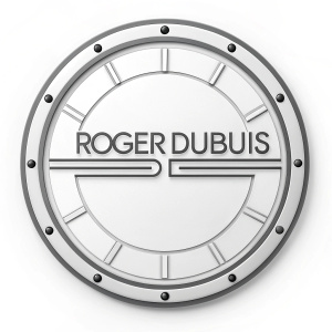 Roger Dubuis, luxury watchmaker, modern logo design. Circular shape with sleek, minimalist font