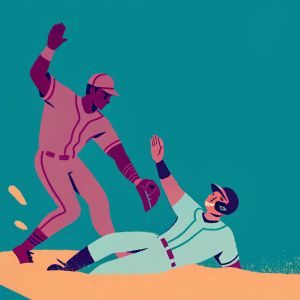Francisco Lindor of the Cleveland Guardians attempting to tag out Eduardo Nunez from the San Francisco Giants as he slides into the base. The game is tense with players in their respective uniforms. The baseball field is busy with a dirt base area. The crowd is cheering enthusiastically.