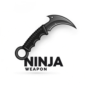 A sleek, minimalist logo featuring a black karambit against a white background. The karambit, a traditional ninja weapon, is depicted with its characteristic curved blade and hook. The logo includes the bold text 'WEAPON NINJA' in a large, legible font.