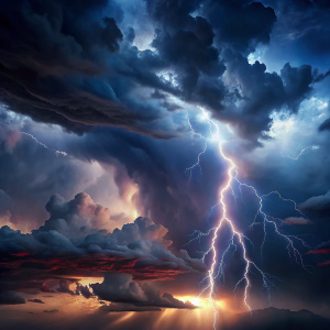 A stormy sky with lightning and dark clouds, representing the intensity of Valentine's storms in Australia.