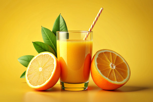 orange juice on a yellow background