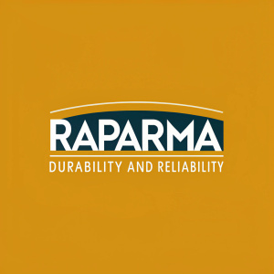 RaParma logo design. The text is bold and modern. Tagline emphasizes durability and reliability.