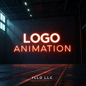 A dark background with glowing 'Logo Animation' text in bold, sans-serif font. Representing Yllo LLC's brand identity.