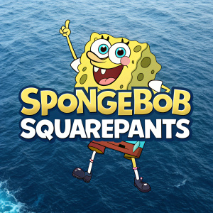 Custom SpongeBob logo design. Blue ocean background, text reads 'SpongeBob SquarePants'. Fun cartoon style
