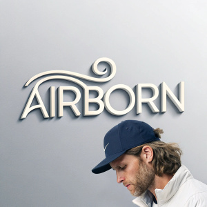 Minimalist logo design. The word AIRBORN is featured in elegant, thin serif font. The letters are slightly curved, giving a modern and dynamic feel.