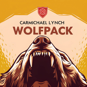 A digital ad for Carmichael Lynch Wolfpack. Dominated by shades of brown and red, featuring the brand logo, founding year, and a catchy slogan. Textured background adds to the robust, assertive vibe.