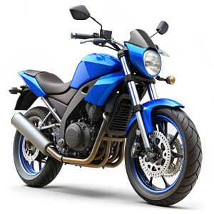 A blue and black colour motorbike on white background