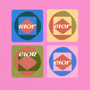 A series of logo designs for 'eior'. Each logo features a simple geometric shape - a circle. The circle is outlined in bold black. Backgrounds vary in color from deep blue to bright yellow, creating a modern and eye-catching effect.
