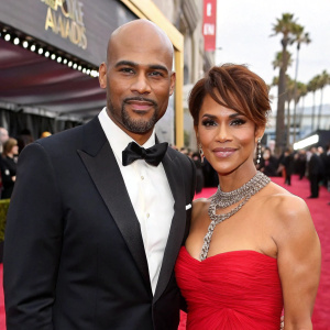 Boris Kodjoe and Nicole Ari Parker attend award show. Bald Boris and Nicole with short brown hair in elegant attire.