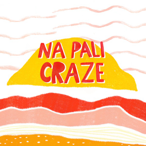 Logo design for Nā Pali Craze. Bold font, pastel colors. Light blue background.