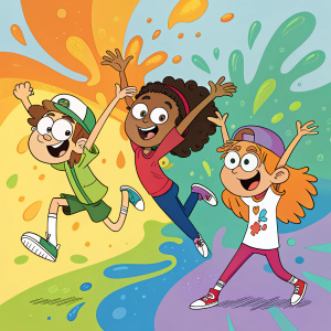 A lively illustration featuring the dynamic cast of Nickelodeon's 'Capture the Slime'. Characters are animated in vivid, energetic poses against a backdrop of bright colors, capturing the show's adventurous and playful essence.