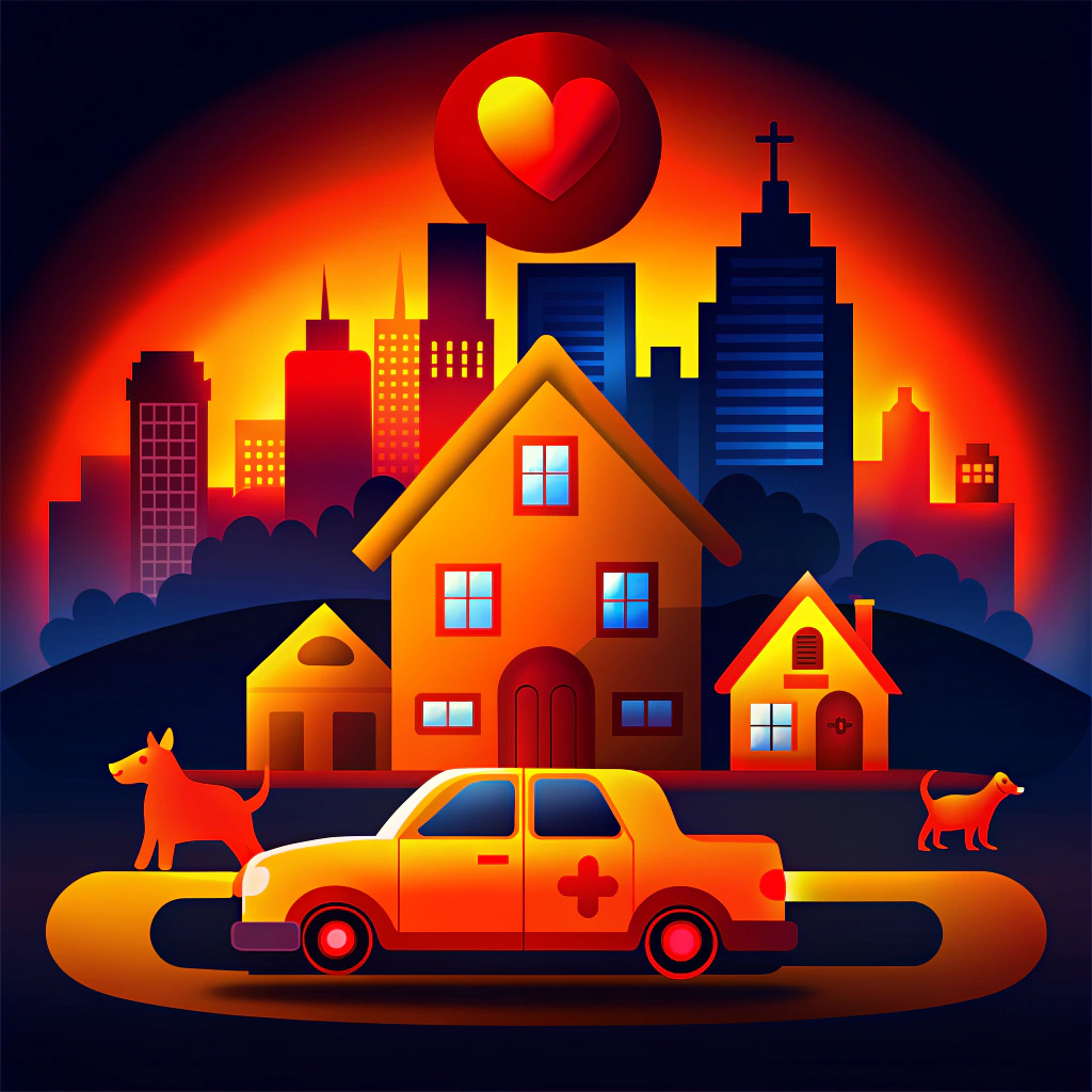 In a map-looking city, a taxi transports dogs and cats between a pet ...