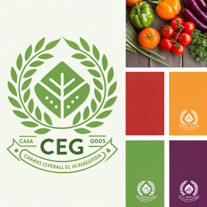 Visual identity for Capital Espanola de la Gastronomía CEG. Dynamic branding featuring vibrant colors like green, red, orange, purple and muted green. The logo design includes a unique graphic element. Style is modern, clean lines, and contemporary aesthetic.