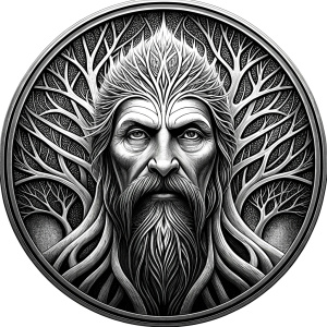 Nordic Mimir - Guard the Source of Tree Yggdrasilr high-definition design grey and black, realistic tattoo design, white background