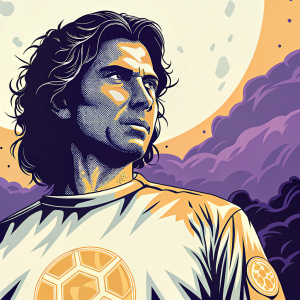 Vector illustration of Jesus Corona, soccer player, wearing Cruz Azul jersey. Face close-up, stylized with intricate geometric patterns