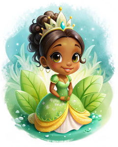  cute tiana clipart, art design, splash style background, transparent