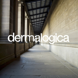 Elegant logo for skincare brand Dermalogica. Featured on a sleek, minimalist white backdrop. Modern sans-serif font highlights brand name and mission.