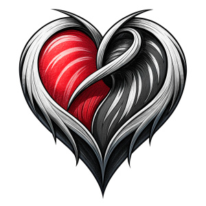 Style stickers. Design a heart symbol digital age. Black and red only. White background, No Background, vector, 8K.
