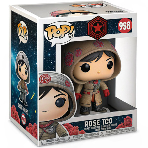 Rose Tico Star Wars Funko Pop vinyl figurine, intricately boxed with galaxy-themed design elements.