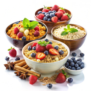 muesli with berries png images _ Indian food images _ food in bowl images _ muesli with berries in isolated white background
