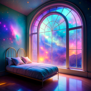  close up  real retro  bed window The Bioluminescent phenomenon soft  pastel Holographic 
      